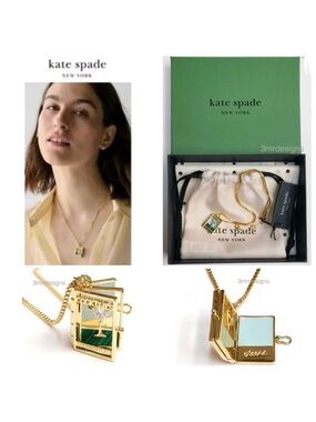NWT Kate Spade ♠️ PAGE TURNER 12-K Gold Plated CZ Crystals Book Pendant Necklace